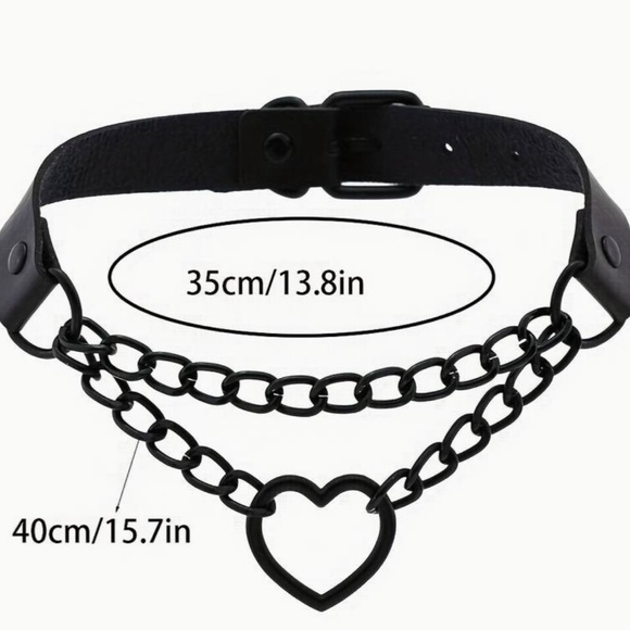 Heart PU Leather Black Chain Collar Necklace  1975 - Picture 2 of 2